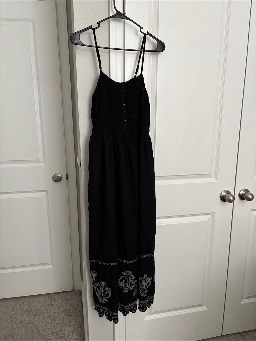 Universal Thread Black Embroidered Maxi Dress with Spaghetti Straps